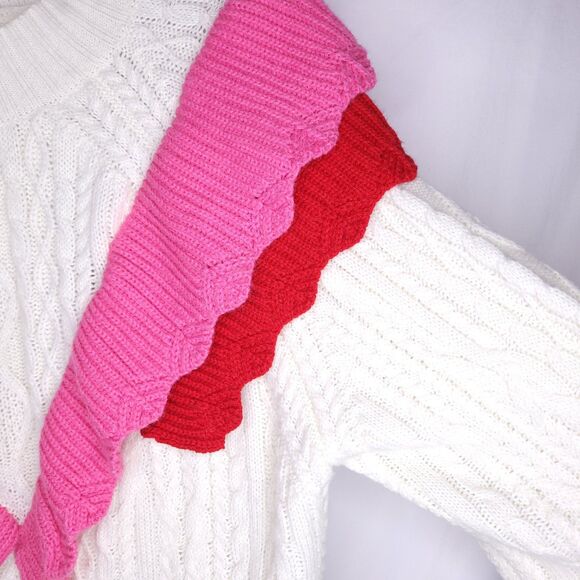 Strut & Bolt Sweater Womens Large Cable Knit Double Ruffle - Picture 4 of 11